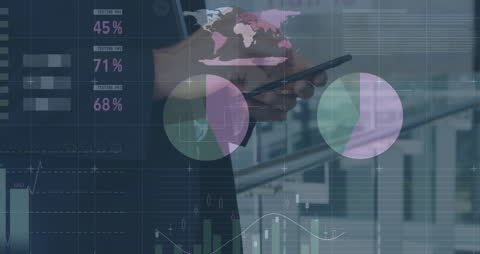 Businessman Analyzing Financial Data on Smartphone with Infographics