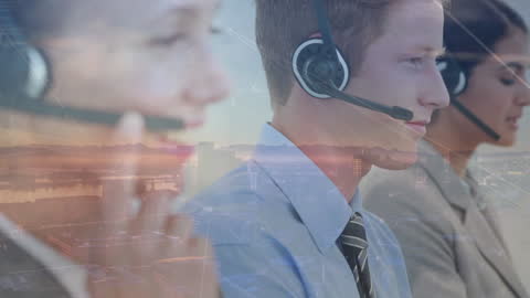 Call Center Team with Digital Technology Overlay