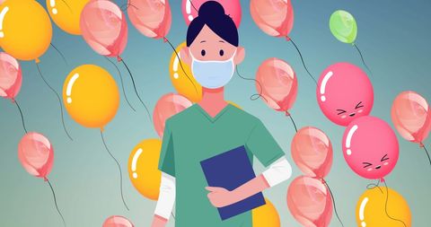 Healthcare Worker in Scrubs with Balloons - Download Free Stock Images Pikwizard.com