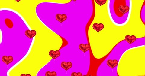 Vibrant Heart Icons Over Abstract Colorful Background