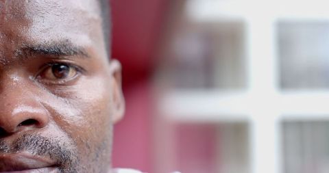Close-up of thoughtful african american man with contemplative expression