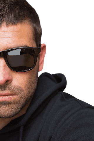 Portrait of cool individual with sunglasses and transparent background