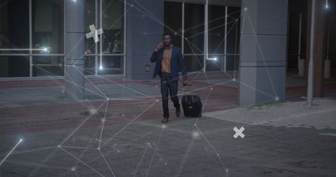 Businessman with Digital Connections Network Visualization