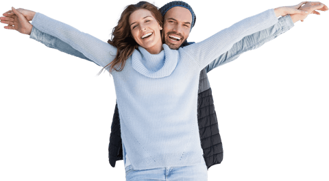 Joyful Couple Standing with Outstretched Arms on Transparent Background - Download Free Stock Videos Pikwizard.com