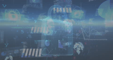 Futuristic Digital Lock with Cybersecurity Data Overlay