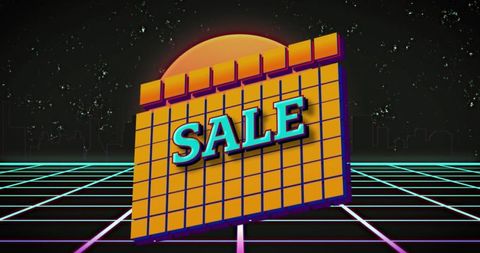 Retro Futuristic Sale Promotion Banner with Neon Grid