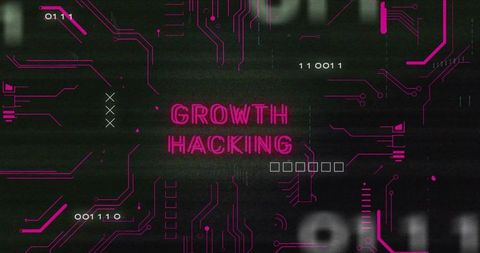 Neon pink growth hacking on digital circuit board design
