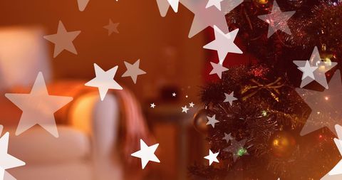 Falling Christmas Stars Over Warm Living Room Setup