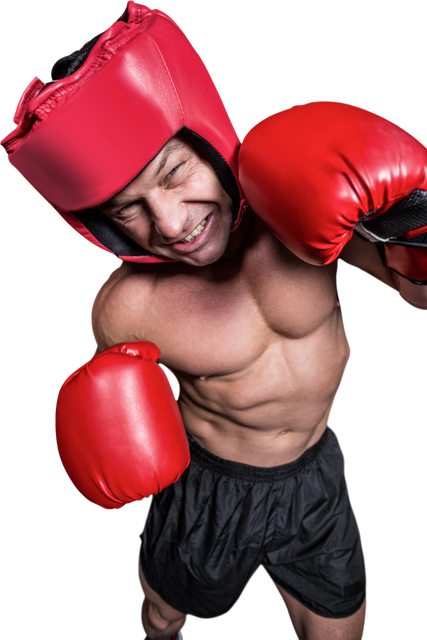 Boxer with Red Gloves and Headgear Punching - Download Free Stock Videos Pikwizard.com