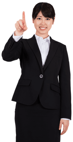 Confident Asian Businesswoman Highlighting Transparent Ideas