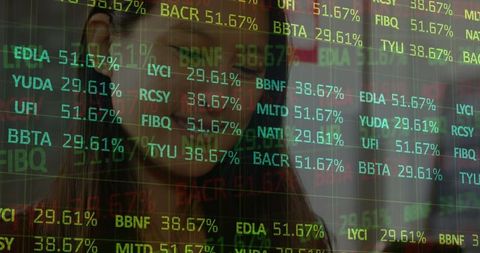 Professional Woman in Business Attire Analyzing Stock Market Data Overlay - Download Free Stock Images Pikwizard.com