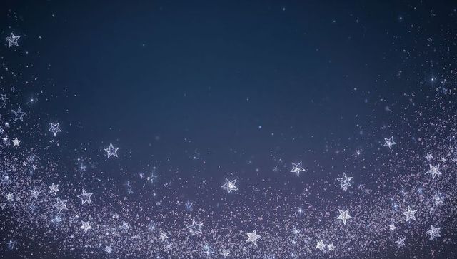 Glittering star trail on indigo sky with outlined five-point stars and sparkling bokeh