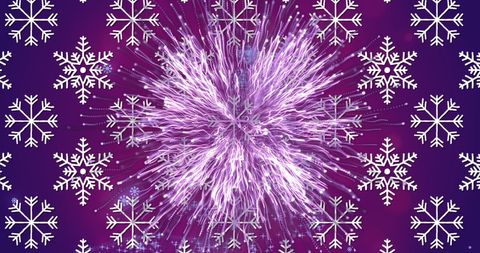 Snowflakes and Fireworks on Vibrant Winter Background