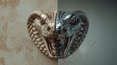 Mechanical cobra head sculpture with brass and chrome finish