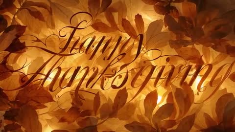 Glowing Happy Thanksgiving Calligraphy Over Backlit Autumn Leaves Loop