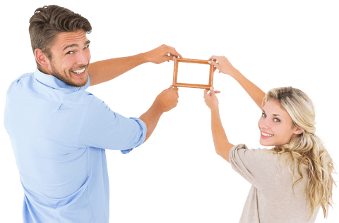 smiling couple hanging transparent photo frame - Download Free Stock Videos Pikwizard.com