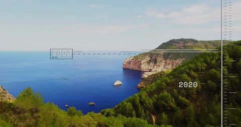 Coastal Timeline Overlooking Rocky Cliff and Blue Bay
