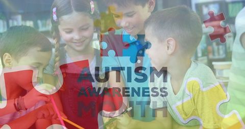 Children Painting in Library for Autism Awareness Month
