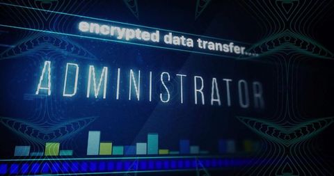 Futuristic Administrator Dashboard Showing Encrypted Data Transfer Neon Cyber Interface