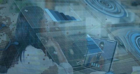 Businesswoman in Virtual Meeting with Augmented Data Visualizations