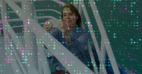 Woman Reading Note on Boat, Reflecting on Tranquil Water