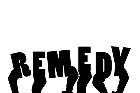 Transparent outline of hands with remedy text