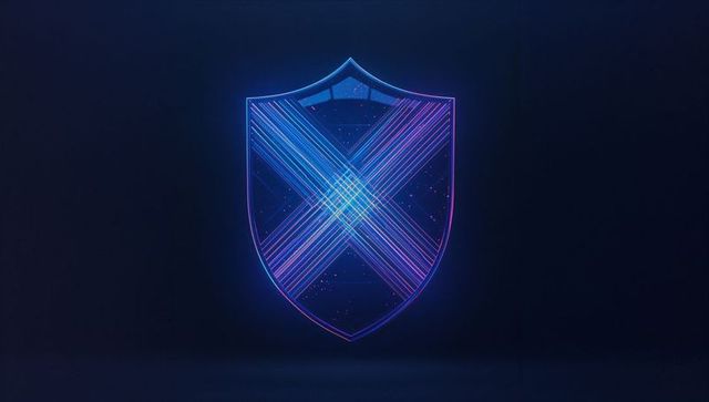 Futuristic Digital Shield Symbolizing Cybersecurity in Neon Glow