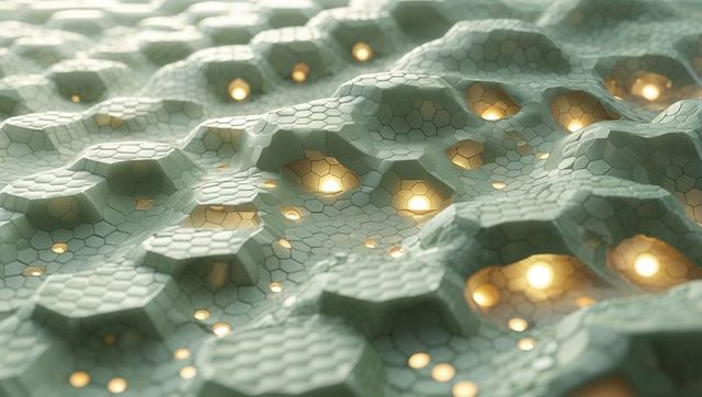 Futuristic Geometric Tile Pattern with Glowing Cavities