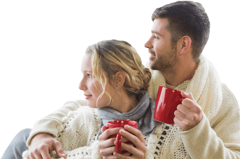 winter togetherness caucasian couple embracing red mugs transparent - Download Free Stock Videos Pikwizard.com