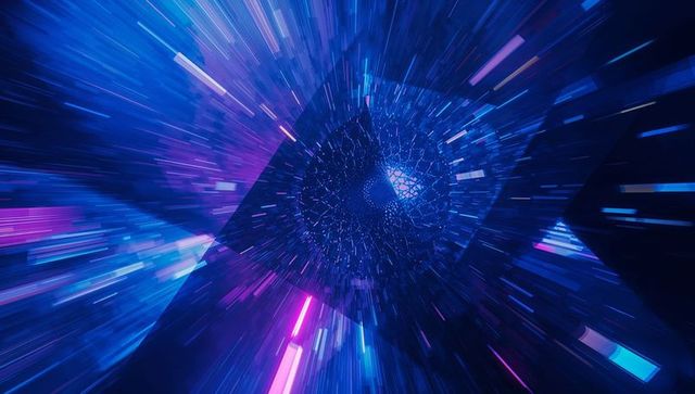 Futuristic Geometric Structures with Neon Light Effects