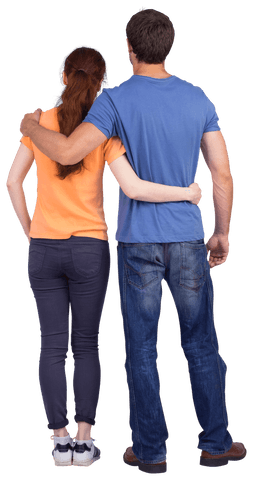 Transparent intimate couple embracing from behind