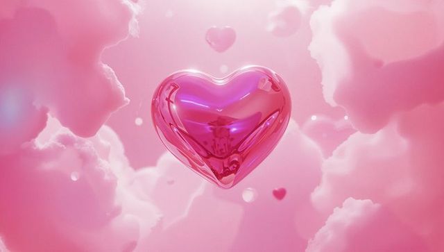 Floating Metallic Pink Heart in Pastel Clouds