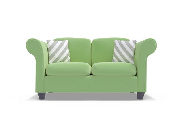 Comfortable Green Sofa with Stripe Cushions on Transparent Background - Download Free Stock Videos Pikwizard.com