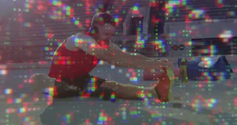 Athlete Stretching Hamstrings with Light Overlay Effects Outdoors