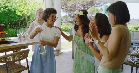 Bride-to-be Celebrating Bachelorette Outdoor with Friends