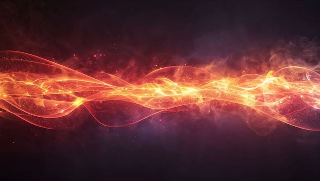 Glowing Light Waves and Particles on Dark Background