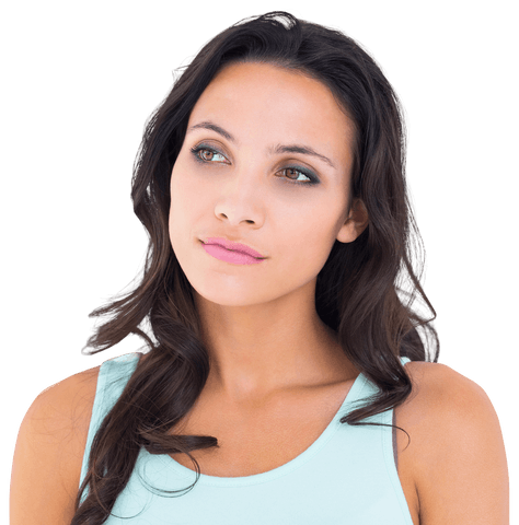 Transparent thoughtful brunette looking into distance