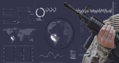 Soldier with Gun on Digital Combat Interface