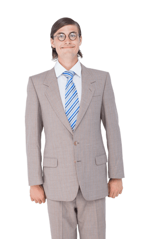 Transparent Background Young Businessman Wearing Glasses in Suit and Tie