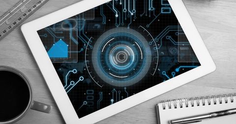 Digital interface on tablet with circular data scanner display