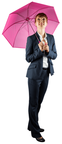 Transparent Image of Businesswoman Holding Pink Umbrella