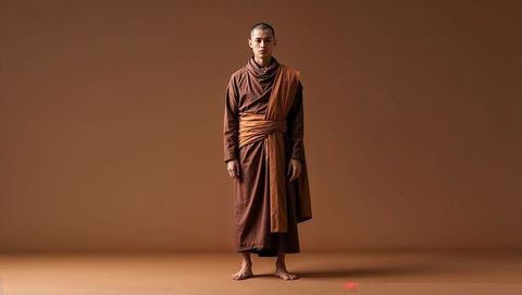 Buddhist monk in traditional robe standing for spiritual meditation