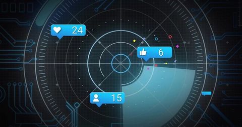 Displaying Futuristic Radar Dashboard with Social Media Notification Badges