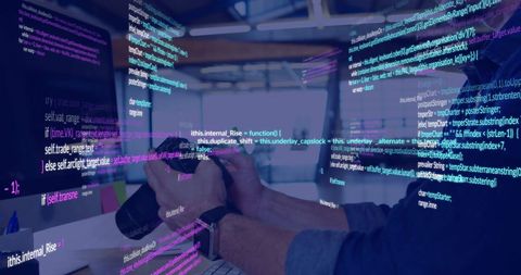 Caucasian Businessman Analyzing Data with Abstract Digital Code Display - Download Free Stock Images Pikwizard.com