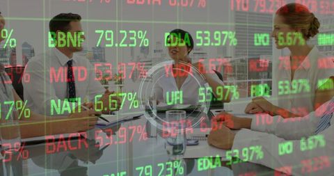 Digital Stock Data with Business Meeting Background