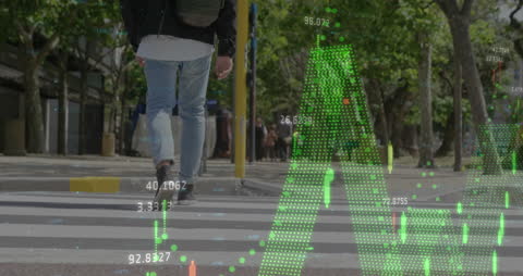 Financial Data Overlay with Pedestrian Street Background