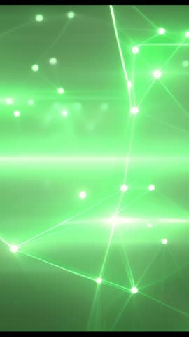 Green futuristic network pulsing with glowing nodes and connecting lines vertical loop