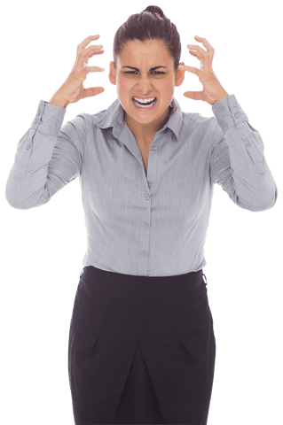 Furious Businesswoman on Transparent Background Expressing Anger