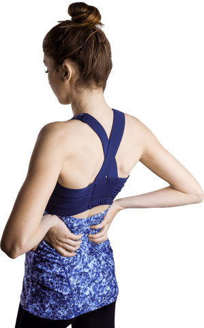 Transparent Sportswoman With Back Pain in Athletic Wear
