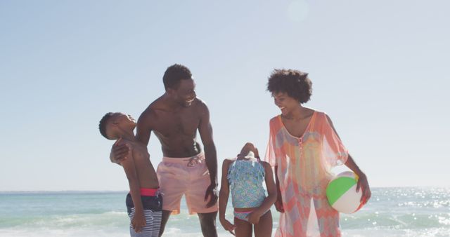 Joyful Family Spending Summer Vacation at Beach - Download Free Stock Images Pikwizard.com